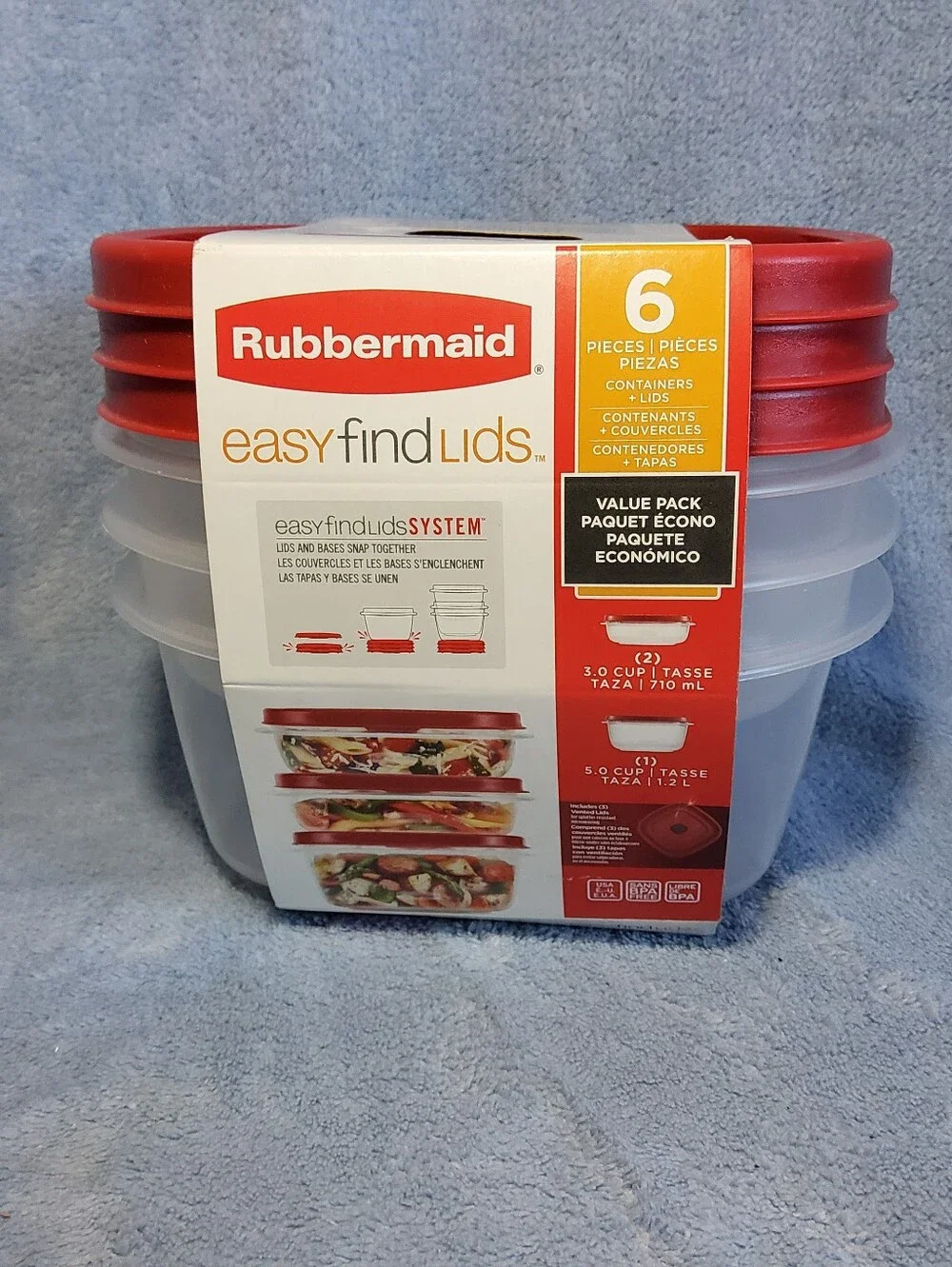 NEW Rubbermaid Easy Find Lids 6 Piece Vented Lids 2x 3 Cup 1x 5 Cup